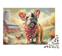 Bulldog francés Sturdy Cardboard Decoración de Pollos de Granja Jigsaw Puzzle Adults Kids Educational Activity Fun Challenge Great Gift for Birthday Puzzle Lovers Fans 52x38cm/1000pcs