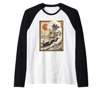 Bulldog Francés Surf Japonés Kanagawa Perro Samurái Gracioso Camiseta Manga Raglan