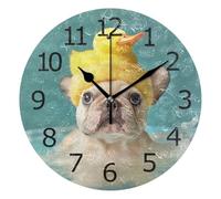 Bulldog Francés Toma Un Baño Pato Reloj Pared Reloj De Pared Sin Vidrio Funciona con Pilas Relojes De Pared para Escuela Hogar Comedor 25Cm