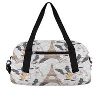 Bulldog francés Torre Eiffel para niños, bolsas de lona para niñas y niños, bolsa de gimnasio ligera para niños, bolsa de viaje pequeña para fin de semana, bolsa de viaje para baile, Torre Eiffel