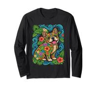 Bulldog Francés Tropical Summer Vibes Floral Frenchie Dog Manga Larga