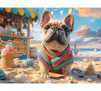 Bulldog francés vacaciones en playa Puzzle 500 Piezas Cartón Grueso Para Adultos Y Adolescentes animales fantásticos vibrantes Ocio Doméstico Terapia Relajación Mejor Valorado Idea De Regalo 500 PCS/5