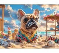 Bulldog francés vacaciones en playa Rompecabezas 300 Piezas Cartón Para Toda La Familia criaturas cósmicas mágicas Ocio Tranquilo En Casa Alivio Ansiedad Decoración Artística Detalle Regalo 300 PCS/40