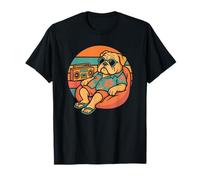 Bulldog Hawaiian Sunglasses Wearing Flip Flops Camiseta