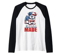 Bulldog Hecho en Estados Unidos - Día de la Independencia Patriótico USA Dog Camiseta Manga Raglan