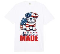 Bulldog Hecho en Estados Unidos - Día de la Independencia Patriótico USA Dog Comfort Colors Adult Heavyweight T-Shirt