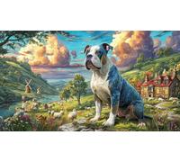 Bulldog-in-Pastoral-Landscape Puzzle de 1000 Piezas Reciclado Regalo Divertido Juego Familiar para Adultos y niños de 12 años en adelante 38x52/1000pcs