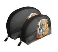 Bulldog Inglés arrodillado, Bolsa de Maquillaje de Concha, Monedero pequeño para Mujer, Bolsa de artículos de tocador, Bolsa de cosméticos, 2 Piezas