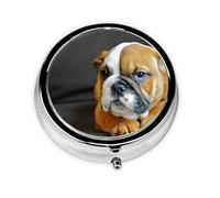 Bulldog Inglés arrodillado, Pastillero, Pastillero redondo Pequeño contenedor de pastillas Organizador de pastillas de viaje