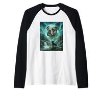 Bulldog Inglés Aurora Boreal Northern Lights Dog Camiseta Manga Raglan