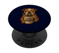 Bulldog Inglés Bebiendo Café Gracioso Sarcástico Buenos Días PopSockets PopGrip Adhesivo