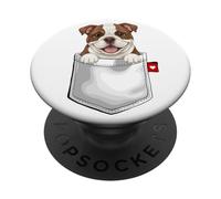 Bulldog Inglés en Bolsillo asomando Lindo Cachorro Perro PopSockets PopGrip Adhesivo