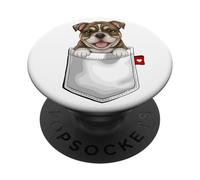 Bulldog Inglés en Bolsillo asomando Lindo Cachorro Perro PopSockets PopGrip Adhesivo