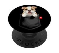 Bulldog Inglés en Bolsillo asomando Lindo Cachorro Perro PopSockets PopGrip Adhesivo
