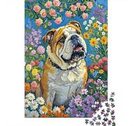 Bulldog Inglés Flora Colorida Puzzle 1000 Piezas Impresión De Alta Definición, Puzzle De Madera, para Adultos Y Niños, Rompecabezas Juego De Retos, Regalo 1000pcs (75x50cm)