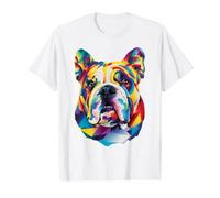 Bulldog Inglés Geométrico Arte Pop Primer Plano Retrato Cara Camiseta gráfica económica, Hombre, Blanco, M