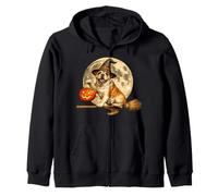 Bulldog Inglés Perro Bruja Sombrero Jack O Lantern Moon Escoba Sudadera con Capucha