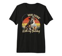 Bulldog Inglés Perro Retro Vintage Día del Padre Pescador Camiseta Premium