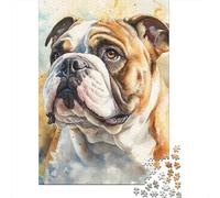 Bulldog Inglés Puzzle Acuarela Perro para Adultos Y Niños, 1000 Piezas De Diversión En Familia, Un Desafío Emocionante para La Noche De Juegos 52x38cm/1000pcs