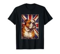 Bulldog Inglés Retro Bandera de Gran Bretaña Amantes de Perros Mamá Papá Camiseta