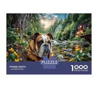Bulldog junto a un arroyo en el bosque 1000 Piezas Puzzle Arte de la naturaleza Puzzle Cartón Premium - Antiestrés, Decoración, Regalo Para Mujeres, Hombres Y Niños, Entrena El Cerebro 70x50cm/1000pcs