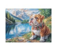 Bulldog Lago Bosque Mascota tierna Naturaleza Salvaje Rural Puzzle 500 Piezas para Adultos Divertido Estimulante Y Relajante Ideal para Hobby Y Pasatiempos Diarios 500 PCS（52×38cm）