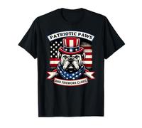 Bulldog patriótico con patas y fuegos artificiales con sombrero de bandera de EE. UU. Camiseta