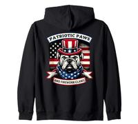 Bulldog patriótico con patas y fuegos artificiales con sombrero de bandera de EE. UU. Sudadera con Capucha