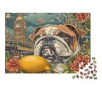Bulldog Portrait-Vintage London Scene Puzzles Imposible,desafío for Adults Juego Educativo 1000 Piezas Obra De Arte De Juego De para Adultos Y Niños 52x38cm/1000pcs