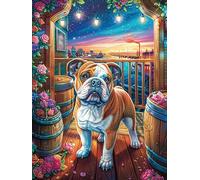 Bulldog Puppy Persona en el bosque mágico Puzzle 1000 Piezas Educativo Construir 3D Cuento de hadas acompañante adorable Rompecabezas Para Familia Maquetas Educativas Desafío Intelectual Decoración Ho