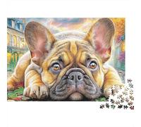 Bulldog Puzzle 1000 Piezas Adultos Bulldog Francés Adoquín Calle París Premium Grueso Vibrante Desafiante Alivio Estrés Juego Familiar Decoración 70x50cm