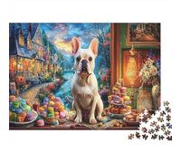 Bulldog Puzzle for The Whole Family French Bulldog with Sweets for Women, Gifts for Men Adults & Kids 38x26cm/1000pcs