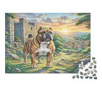 Bulldog Ruinas del Castillo Puzzle de 1000 Piezas Papel para Adultos Escena al Atardecer Puzzle para Toda la Familia 52x38cm/1000pcs
