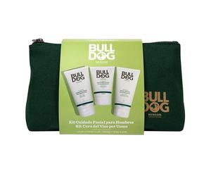Bulldog Skincare - Neceser Cuidado Facial Hombre, Incluye: Limpiador Facial 150 ml + Gel de Afeitado 175 ml + Crema Hidratante 100 ml y Neceser de Tela Sostenible | Set Regalo Hombre Cuidado Facial