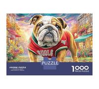 Bulldog Street 1000 Piezas Resistente Cartón Puzzle Bulldog en Un Red Shirt en Un Ciudad Adolescentes 12-18 Años Actividad Fin Semana Entrenar Mente