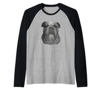 Bulldog Tongue Out Graphic Vintage Raza de perro blanco y negro Camiseta Manga Raglan