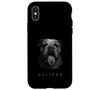 Bulldog Tongue Out Graphic Vintage Raza de perro blanco y negro Carcasa para iPhone X/XS