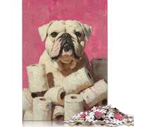 Bulldog with Toilet Paper Painting Bulldog Bathroom Humor Puzzles Imposible,desafío for Adults Juego Educativo 1000 Piezas Obra De Arte De Juego De para Adultos Y Niños A Partir De 12 Años 1000pcs (
