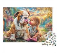 Bulldog y niño 1000pcs Thick Cardboard Impresión Pet Kid Jigsaw Puzzle Adults Ultra Difficult Decompression Home Decoration for Holiday Events 38x26cm/1000pcs