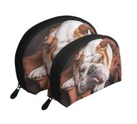 Bulldogs Ingleses Bozal Mascotas Perros Durmiendo, Bolsa de Maquillaje de Concha, Monedero pequeño para Mujer, Bolsa de artículos de tocador, Bolsa de cosméticos, 2 Piezas