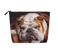 Bulldogs ingleses Bozal Mascotas Perros durmiendo,Neceser de Maquillaje de imitación Lino, Neceser de Viaje portátil
