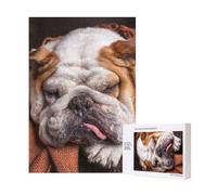 Bulldogs ingleses Bozal Mascotas Perros durmiendo,Rompecabezas de Madera de 300 Piezas para Adultos y Adolescentes.