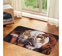 Bulldogs ingleses bozal Mascotas Perros durmiendo,Tapete para Comida de Mascotas, manteles Individuales de Cuero sintético para Gatos y Perros,30x45cm