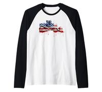 Bulldozer Bulldozer Bandera Americana USA Drip Graffiti Patriotismo Camiseta Manga Raglan