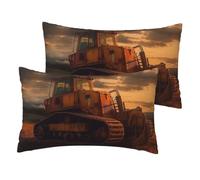 Bulldozer - Juego de 2 fundas de almohada de lino para noche, refrescantes, con cierre de cremallera, suave, transpirable, 12 x 20 pulgadas, sin arrugas, para todas las estaciones