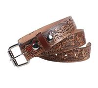 BULLET 69 American Goth - Cinturones de piel auténtica para hombre y niño, con diseño de caballos corrientes con tren, cintura mediana de 32 a 36 pulgadas