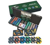 Bullets Playing Cards, Maletín de póquer Paulie, Juego de póquer con 500 fichas de póquer de cerámica con valores impresos, Incluye dos paquetes de cartas de póquer, placas