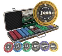 Bullets Playing Cards, Maletín de póquer Silvio, Juego de póquer con 500 fichas de póquer de cerámica con valores impresos, incluye botón de repartidor de cerámica, paquete doble de cartas de póquer