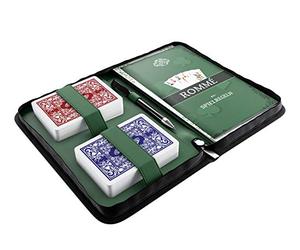 Bullets Playing Cards Rommee Set en estuche de piel sintética, incluye cartas de plástico impermeables, reglas del juego con 15 variantes Rummy (es), reglas cortas, lápiz y bloc