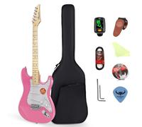 Bullfighter Guitarra eléctrica para adultos principiante, traje de guitarra rock profesional para hombres y mujeres con bolsa de guitarra, correa, púas, afinador, cuerdas y cable (Rosa)